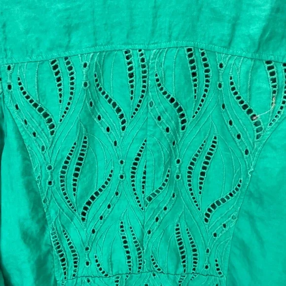 Chicos Jacket Womens 1 Small Green Eyelet Cutout Embroidered Zip Front - Picture 11 of 11